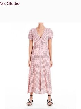 Max StudioStriped Button-Front Midi Dress in Red and White